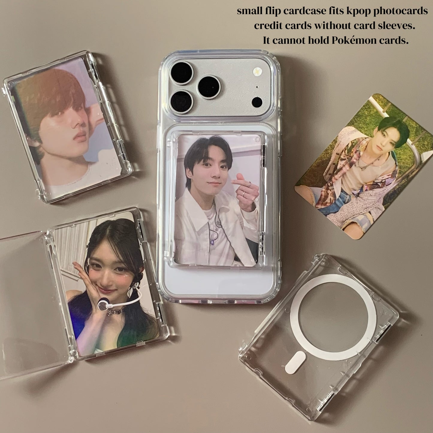 Transparent Magnetic Flip Card Holder Fits Credit Card, ID,  K-pop Photocard,Pokémon Clear phonecase  with photocard holder transparent