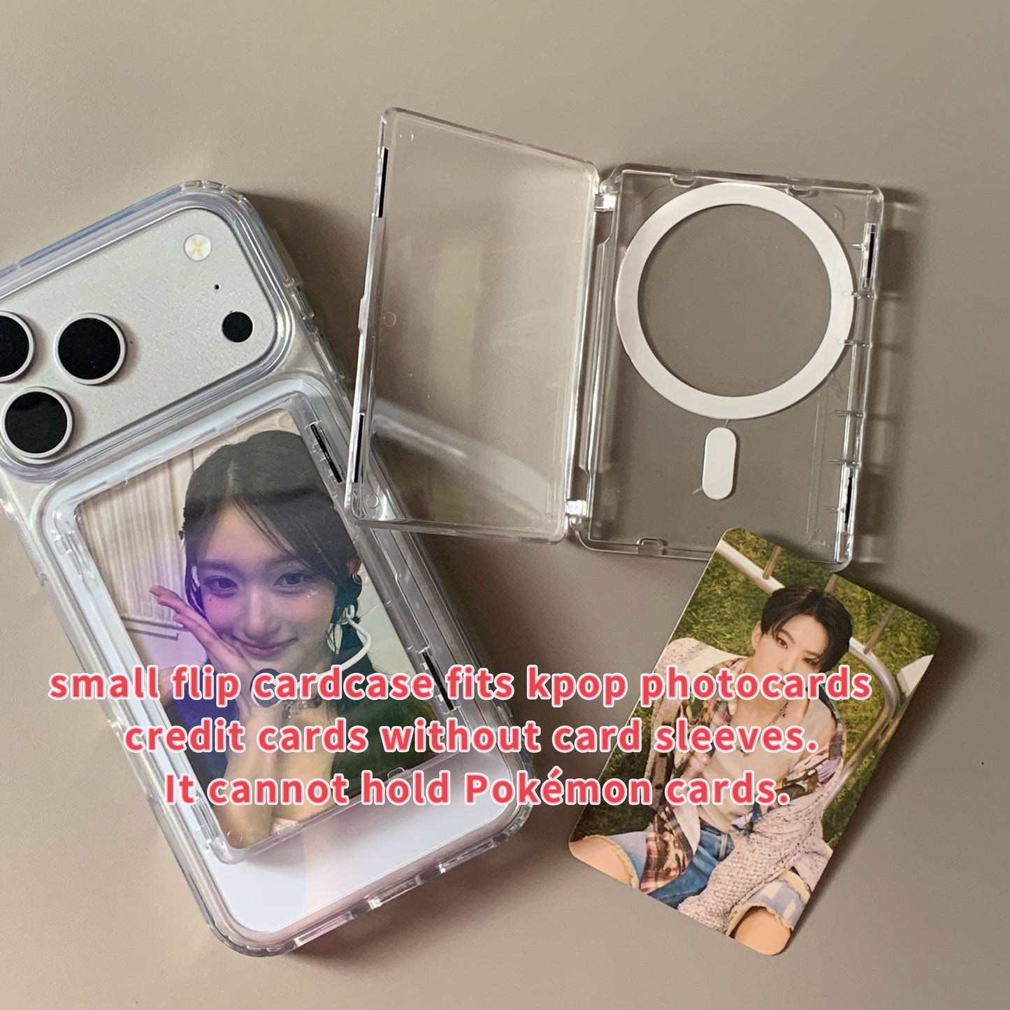 Transparent Magnetic Flip Card Holder Fits Credit Card, ID,  K-pop Photocard,Pokémon Clear phonecase  with photocard holder transparent
