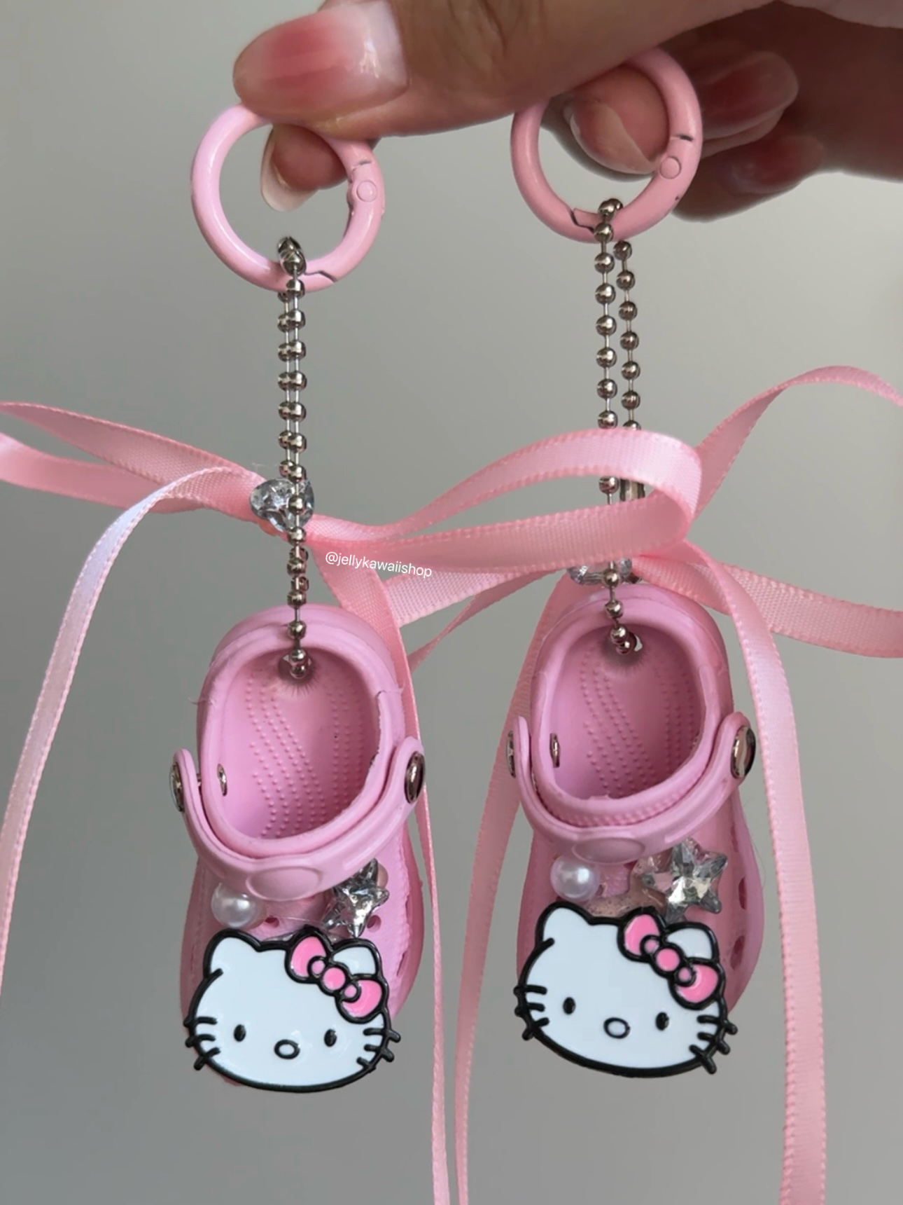 Hellokitty Pink Mini Crocs Handmade Bag Charm Chains Decoration Pendant Accessories for Purse (2PCS)