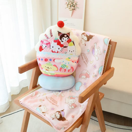 Sanrio Ice Cream Style Plush Pillow Blanket Kawaii Kuromi Hello Kitty My Melody Pochacco Printed Pattern Plush Throw Pillow - kikigoods