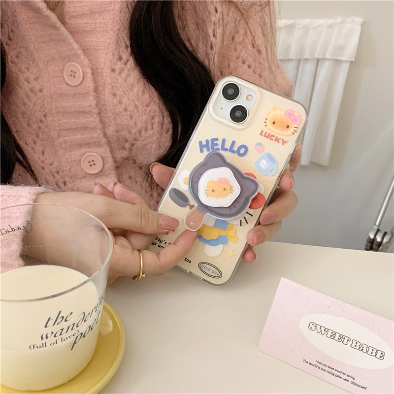 hellokitty fired eggs iphone case with popsocket - kikigoods