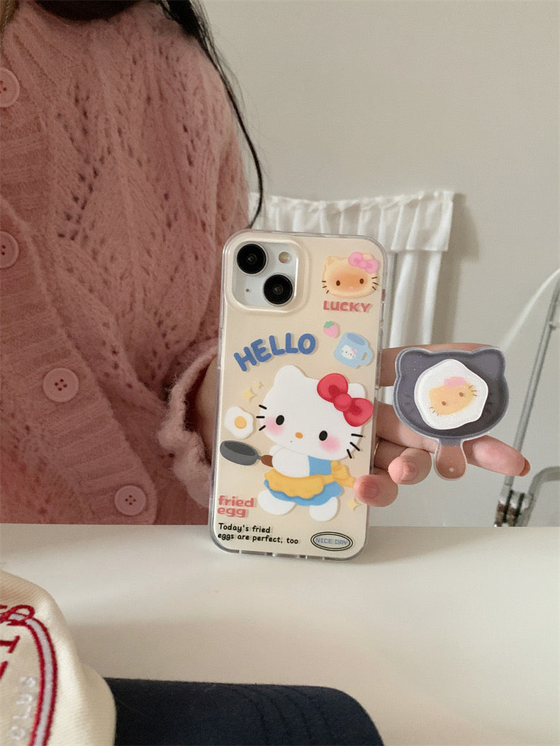 hellokitty fired eggs iphone case with popsocket - kikigoods