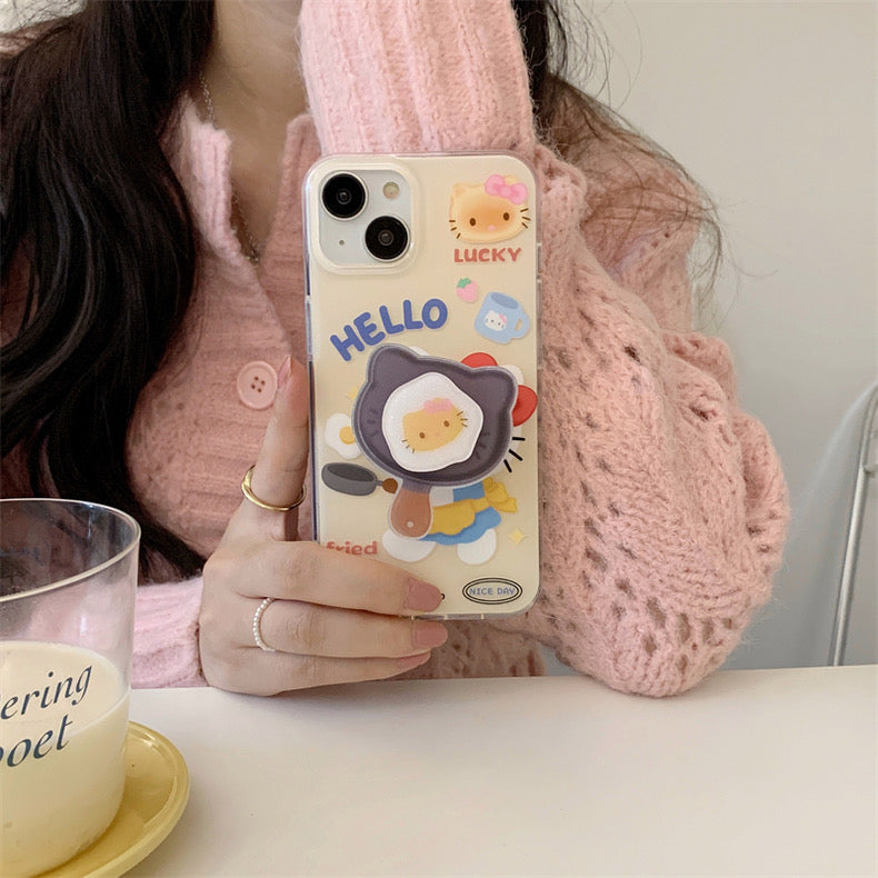 hellokitty fired eggs iphone case with popsocket - kikigoods