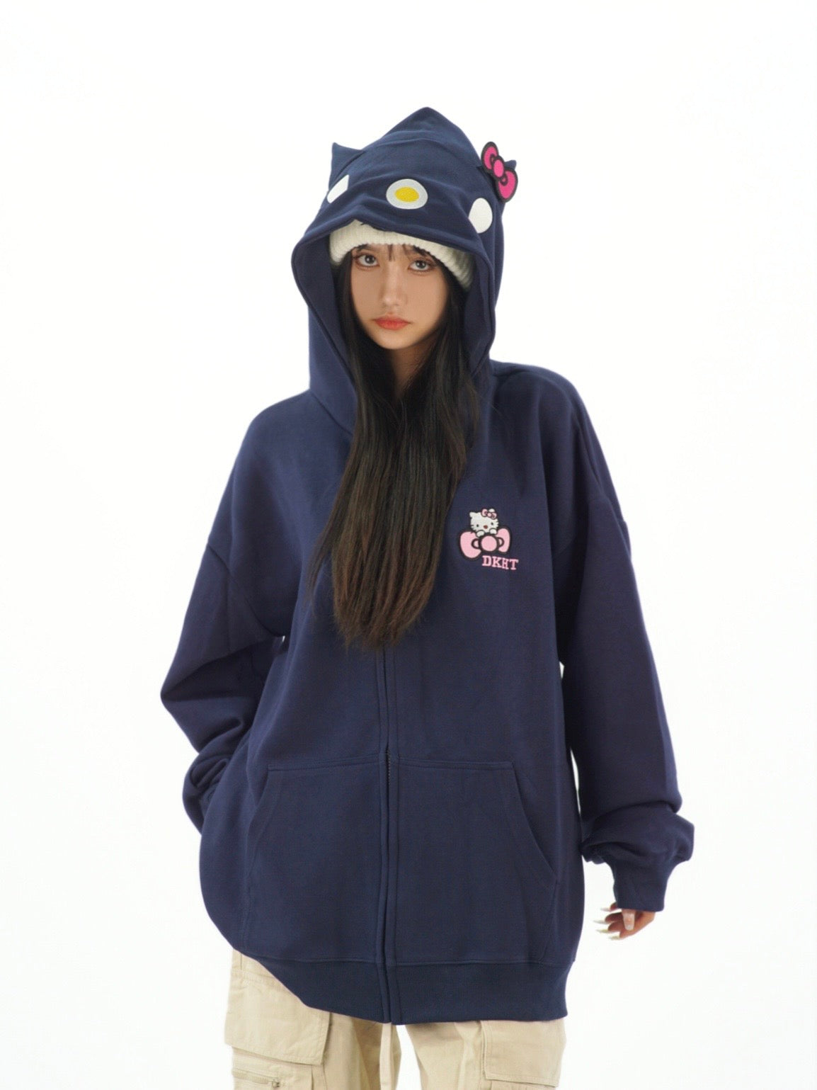 KT Women's Cute Hoodies Teen Girl Fall Jacket Oversized Sweatshirts Casual Drawstring Zip Up Y2K Hoodie with Pocket