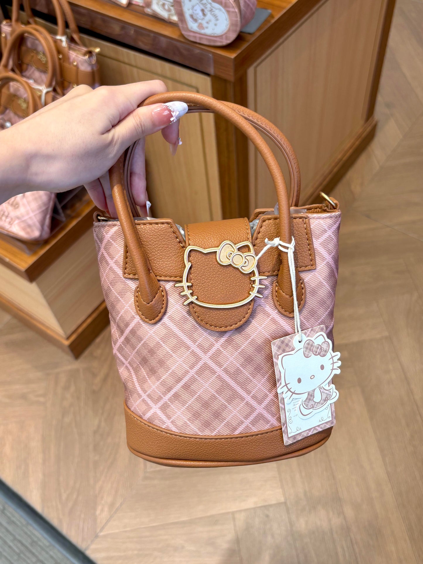 Hellokitty Embroidered Plaid Tote Bag Handbag