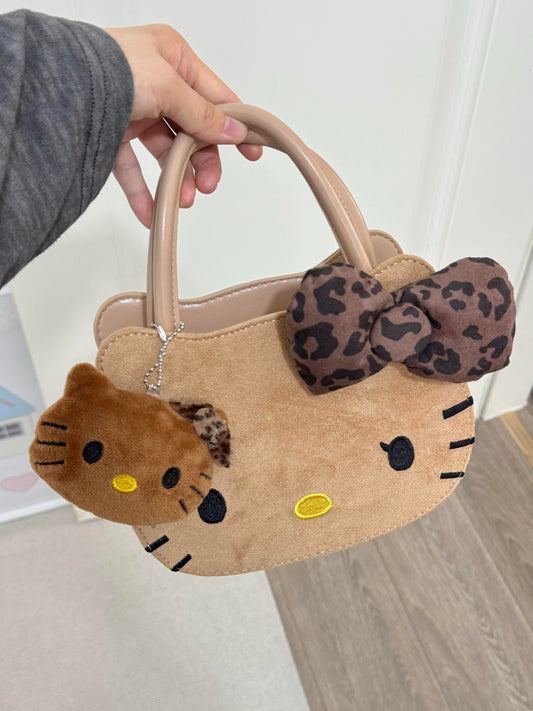 Hellokitty Shaped Brown Suede Tote Bag Handbag With Hellokitty Charm
