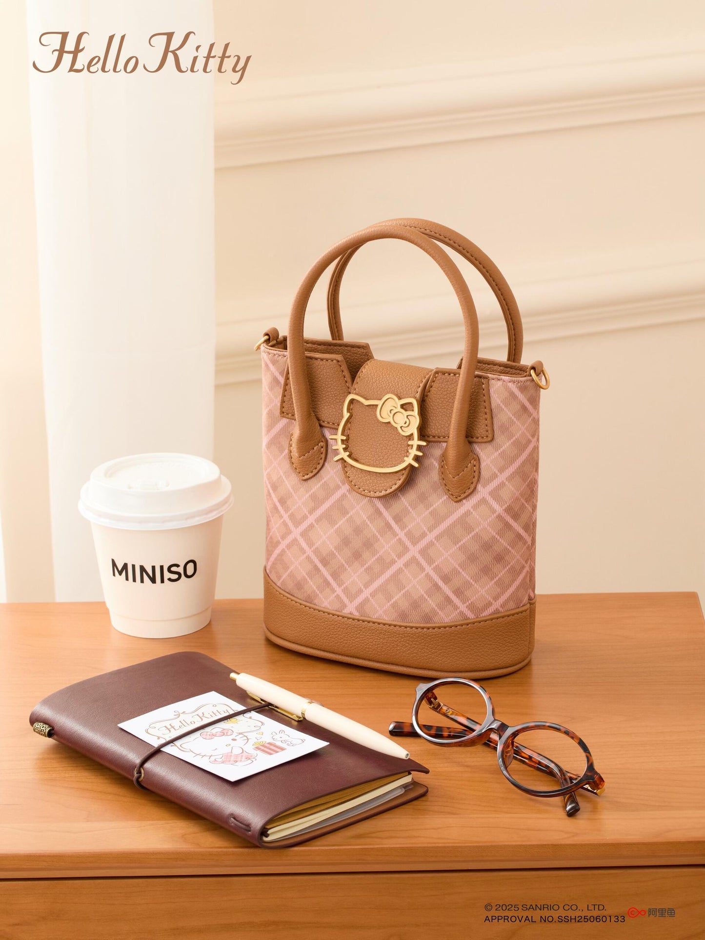 Hellokitty Embroidered Plaid Tote Bag Handbag