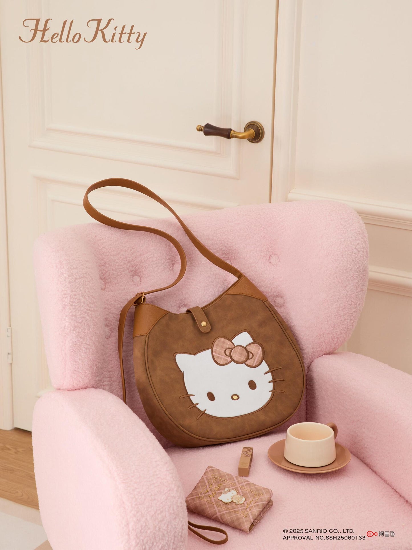 Hellokitty Embroidered Plaid Tote Bag Handbag