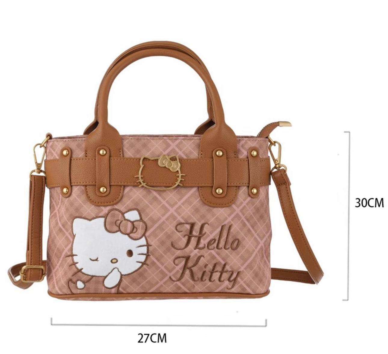 Hellokitty Embroidered Plaid Tote Bag Handbag