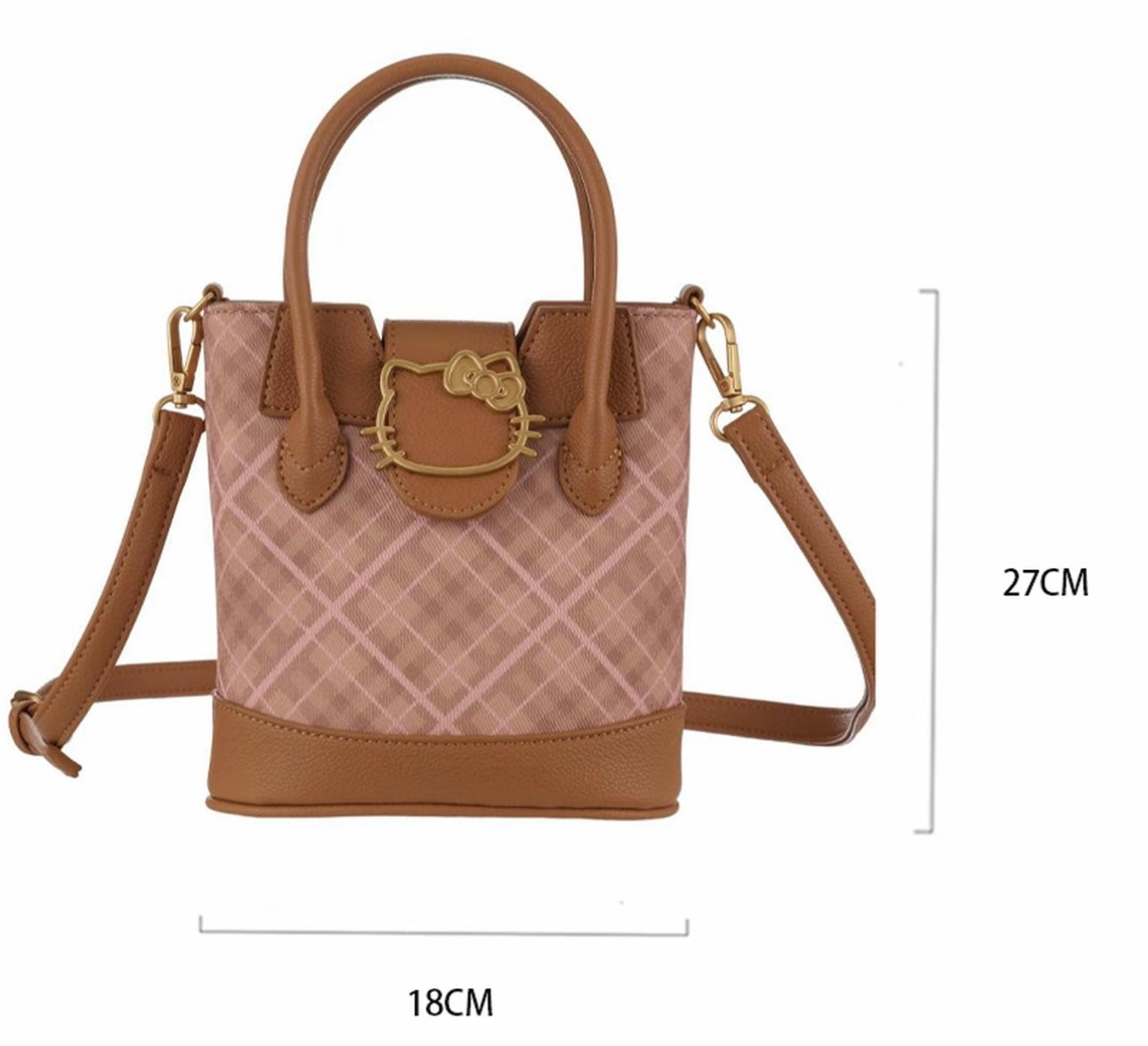 Hellokitty Embroidered Plaid Tote Bag Handbag