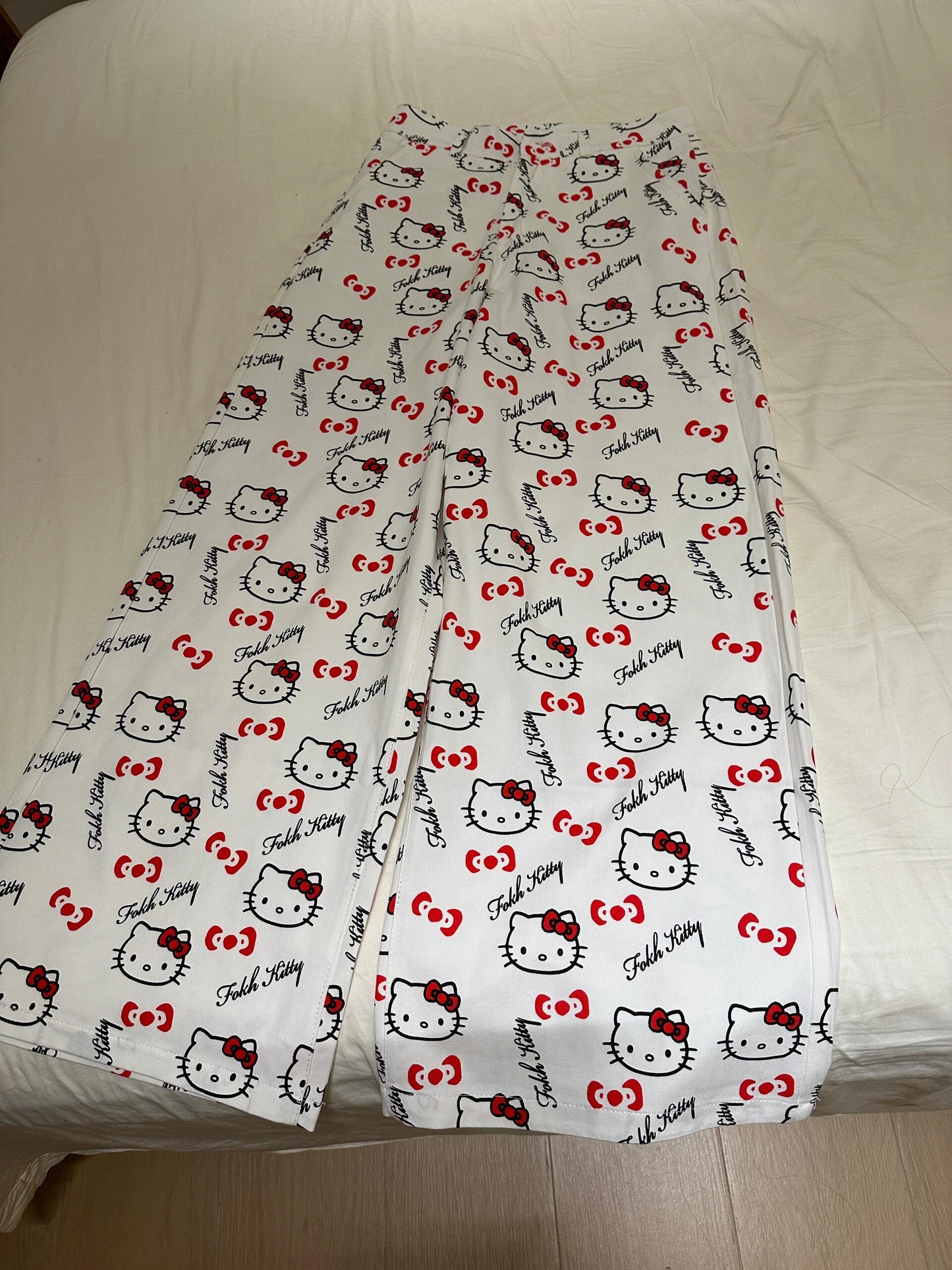 Hellokitty WHite Pocket Embroidery Wide Leg Jeans High Waist Baggy Jeans for Women Loose Boyfriends Jeans Denim Pants