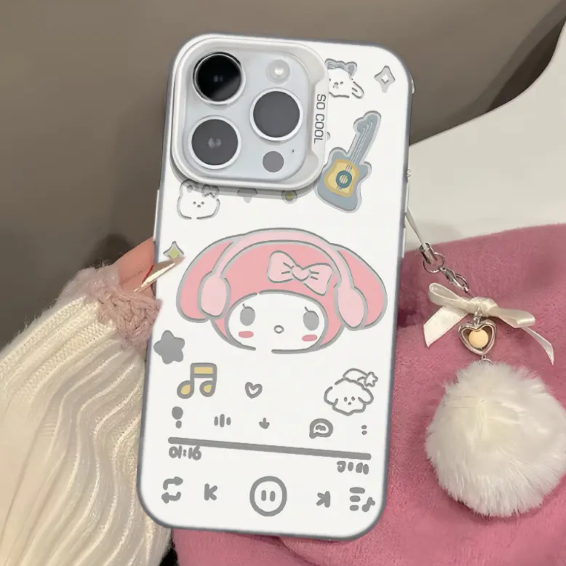 Wear headphones to listen to music Sanrio iPhone case