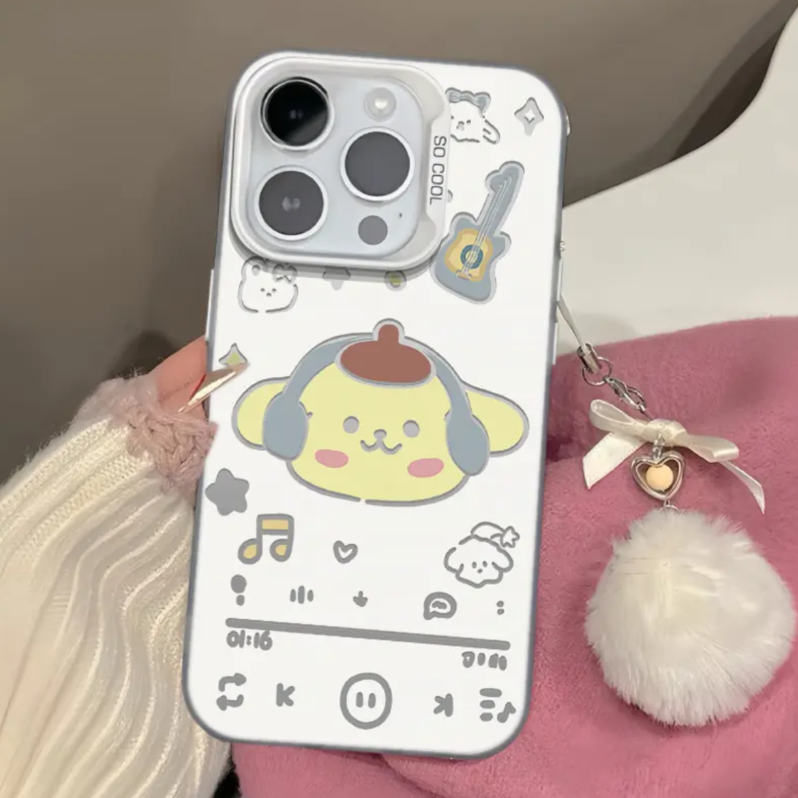 Wear headphones to listen to music Sanrio iPhone case