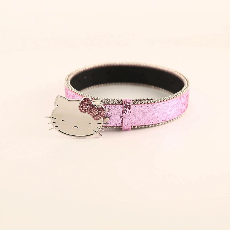 KT Rhinestone Belt Y2k Belt Cowgirl Leather Belt for Women