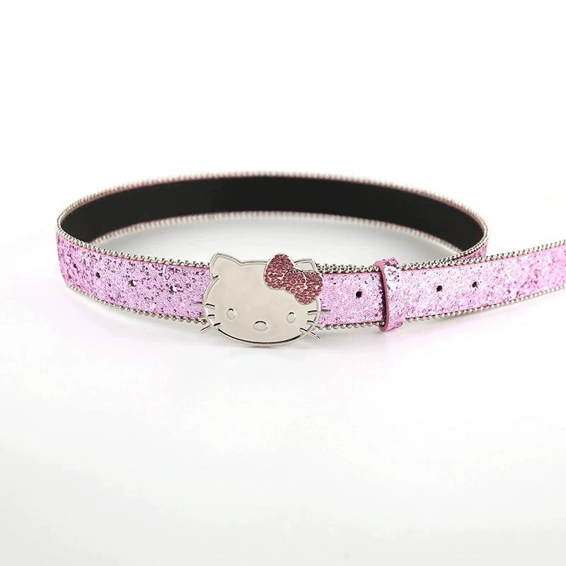 KT Rhinestone Belt Y2k Belt Cowgirl Leather Belt for Women
