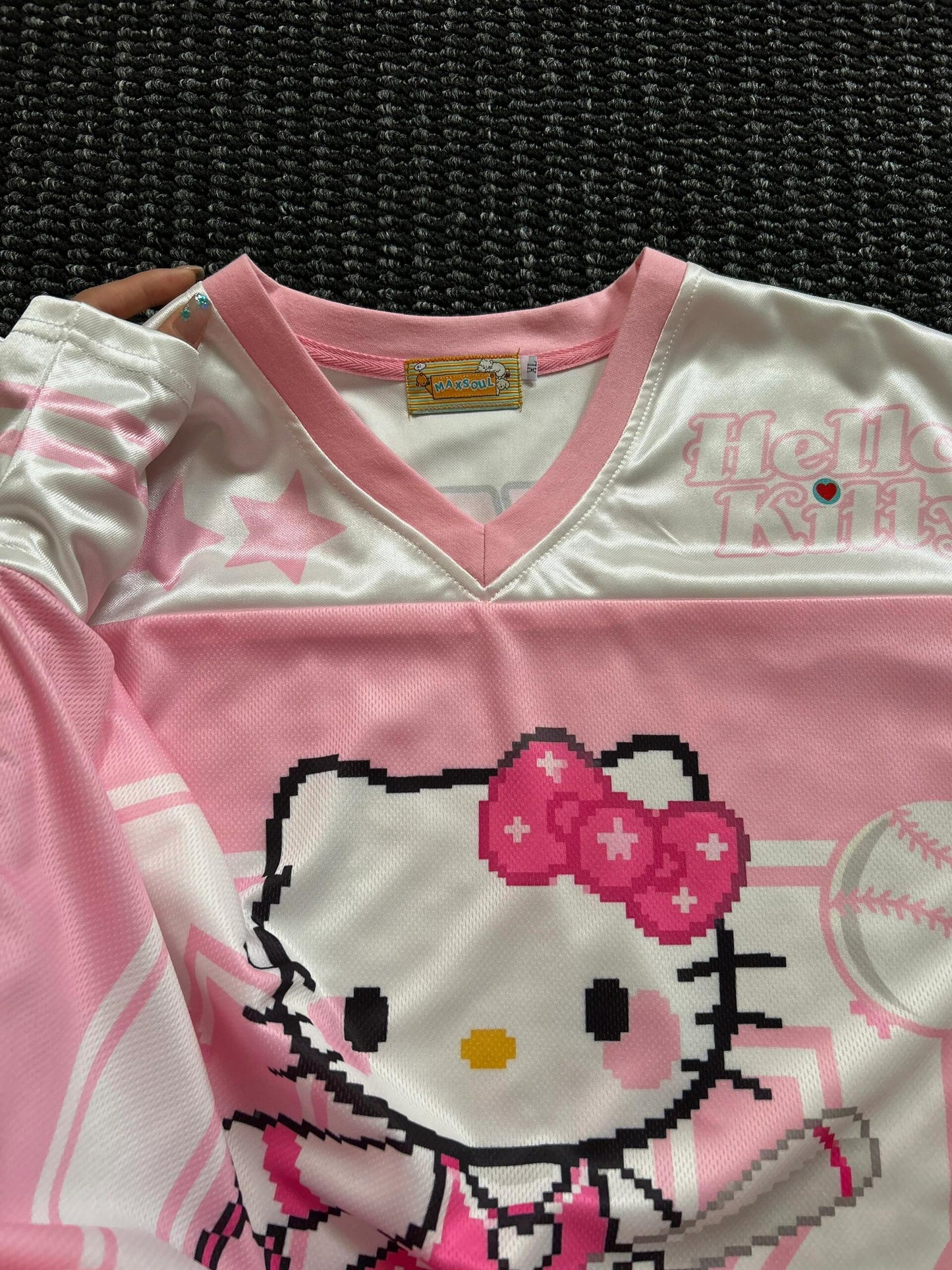 Hellokitty Pink Cute Baseball Jersey Shirts Sports Uniform Summer Loose Short Sleeve Tops T-Shirts