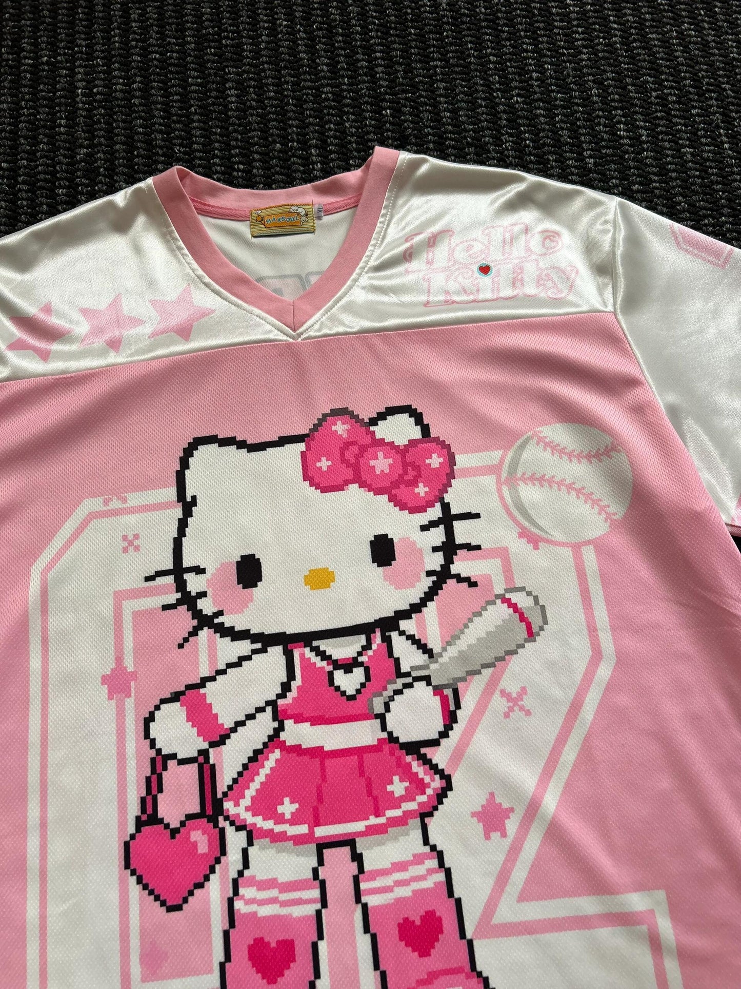 Hellokitty Pink Cute Baseball Jersey Shirts Sports Uniform Summer Loose Short Sleeve Tops T-Shirts
