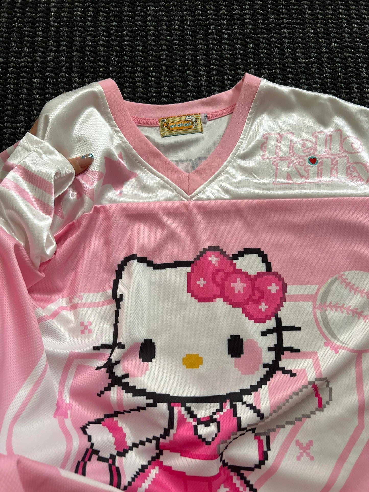 Hellokitty Pink Cute Baseball Jersey Shirts Sports Uniform Summer Loose Short Sleeve Tops T-Shirts