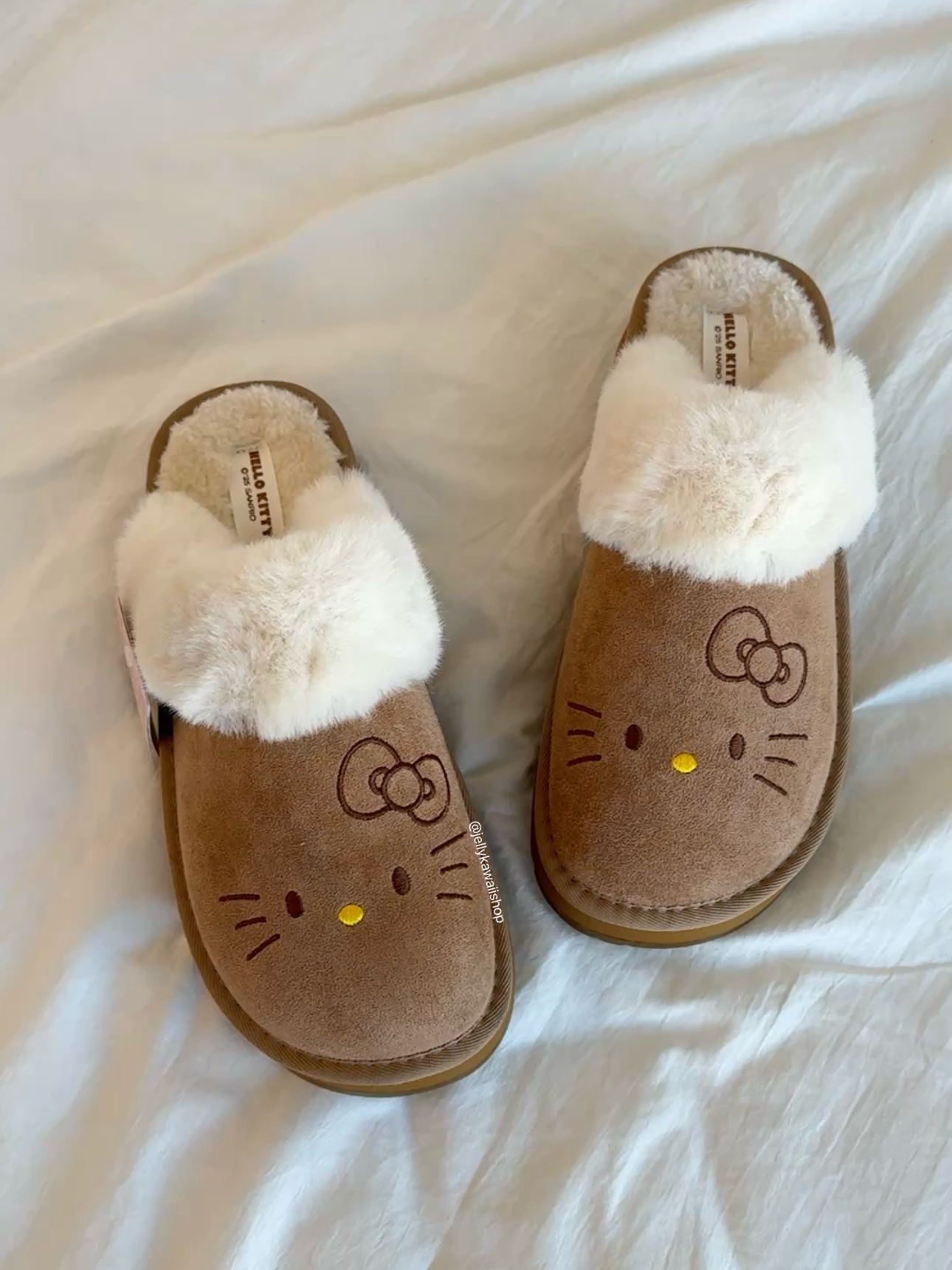 Hellokitty Fuzzy Brown Clogs Slippers Fluffy Fall Winter Shoes