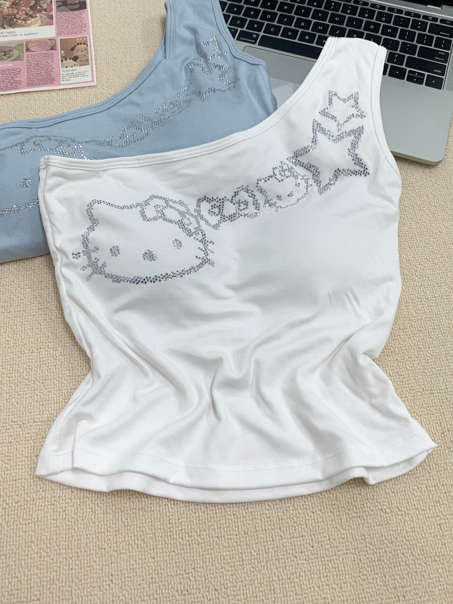 Hellokitty One Shoulder Tank Tops Summer Going Out Tops Asymmetrical Sleeveless Shirts