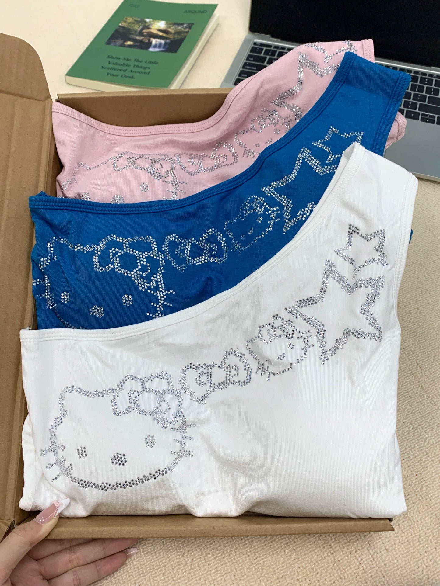 Hellokitty One Shoulder Tank Tops Summer Going Out Tops Asymmetrical Sleeveless Shirts