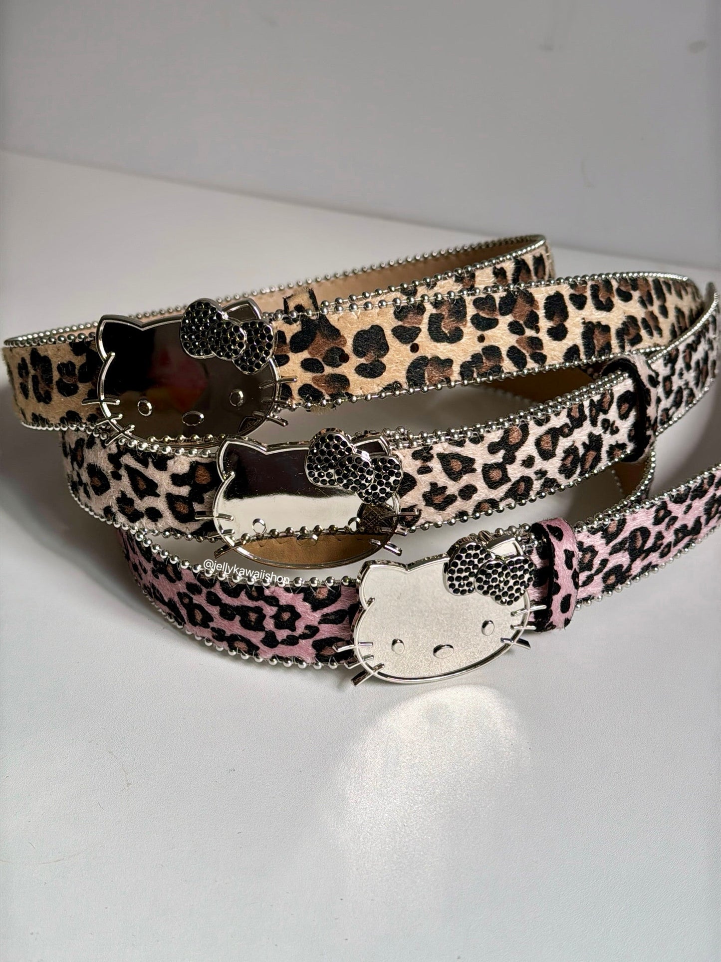 Hellokitty Leopard Print Rhinestone Belt Y2k Belt Cowgirl Leather Belt for Women