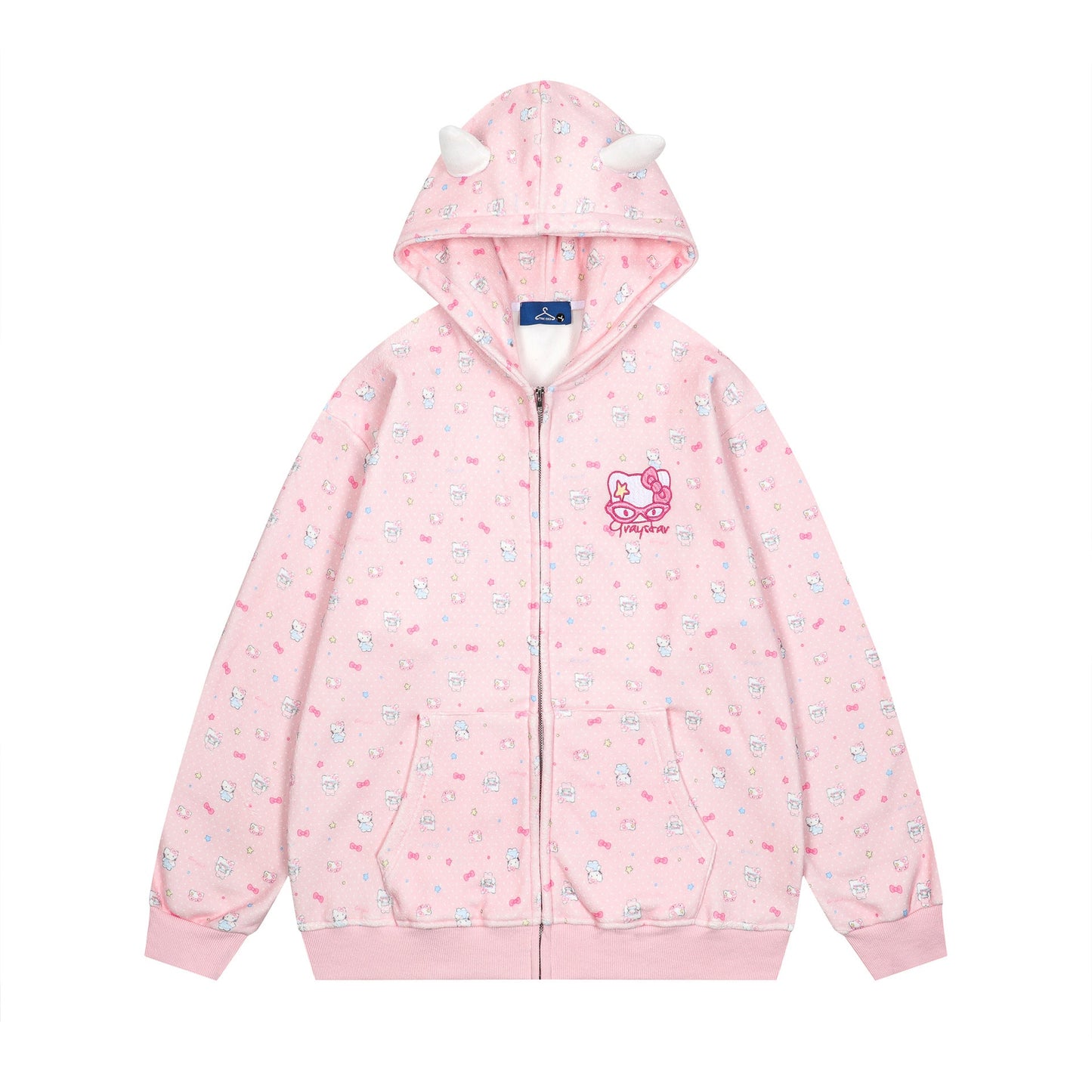 Hellokitty Cute Hoodies Fall Jacket Oversized Sweatshirts Casual Drawstring Zip Up Y2K Hoodie with Pocket