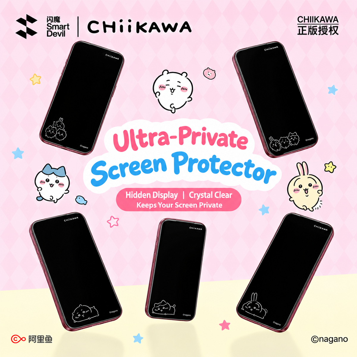 CHIIKAWA Anti-Spy Privacy Screen Protector, Privacy Protection Film for Smartphones, Officially Licensed