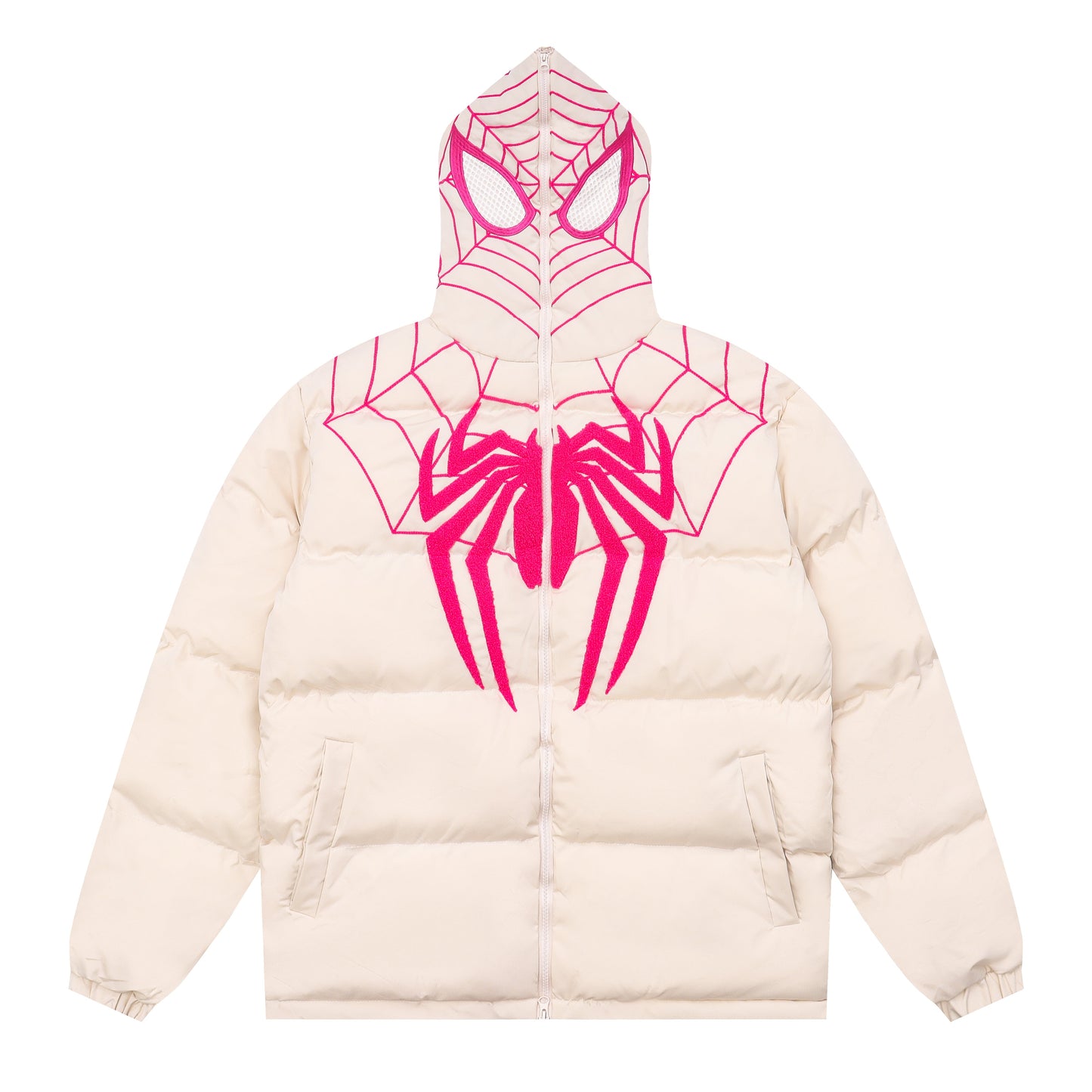 Spiderman Winter Long Sleeve Zip Hooded Puffer Jacket Coat Pockets Baggy Short Down Coat