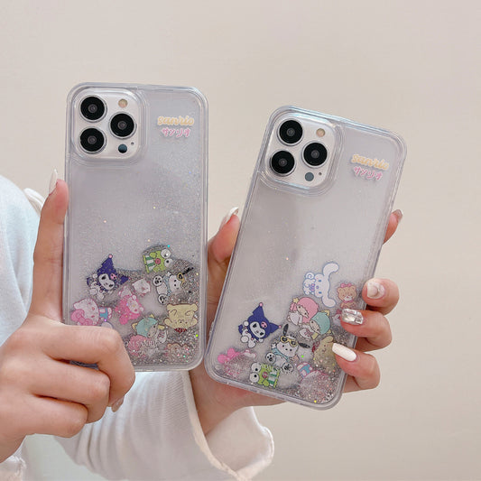 Cartoon Sanrio Decompression Mobile Building Block Case quicksand case Suitable for iPhone 15/6P/7P/8P/XR/XSmax/11/12/13 Pro/Apple 14 Promax Scratching and Falling Sand Protection Case - kikigoods