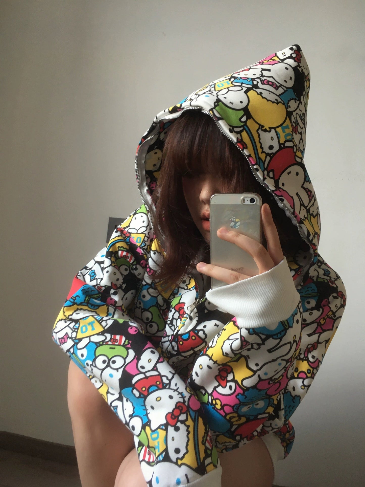 Sanrio Colorful Hoodies Fall Jacket Oversized Sweatshirts Casual Drawstring Zip Up Y2K Hoodie with Pocket