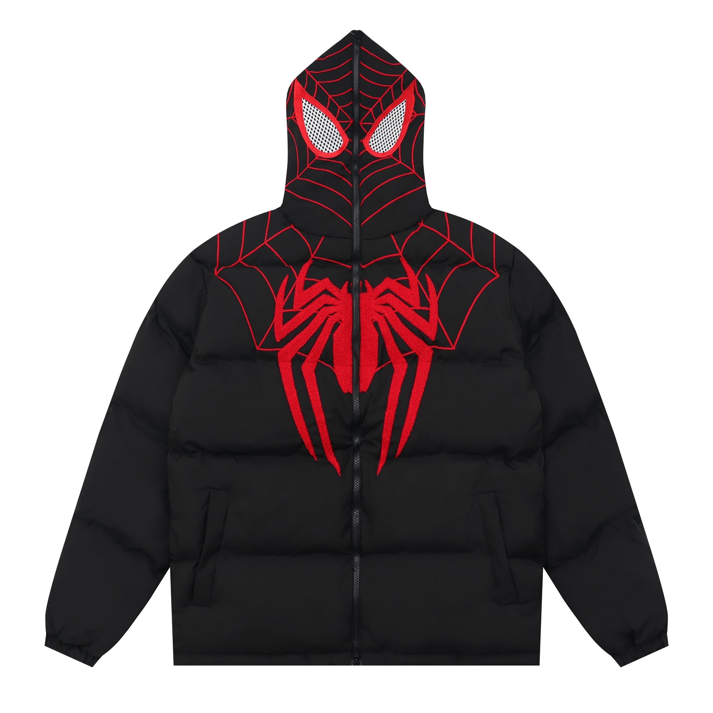 Spiderman Winter Long Sleeve Zip Hooded Puffer Jacket Coat Pockets Baggy Short Down Coat