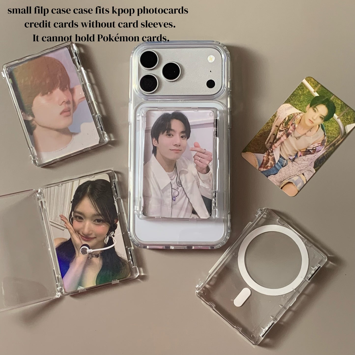 Transparent Magnetic Flip Card Holder Fits Credit Card, ID,  K-pop Photocard,Pokémon Clear phonecase  with photocard holder transparent