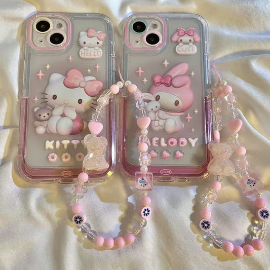 kitty and melody phone case with chain - kikigoods