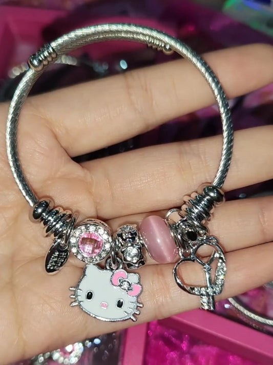 Hellokitty Charm Bracelets Stainless Steel Bangle Bracelet Birthday Christmas Jewelry Gift for Women Girls - kikigoods