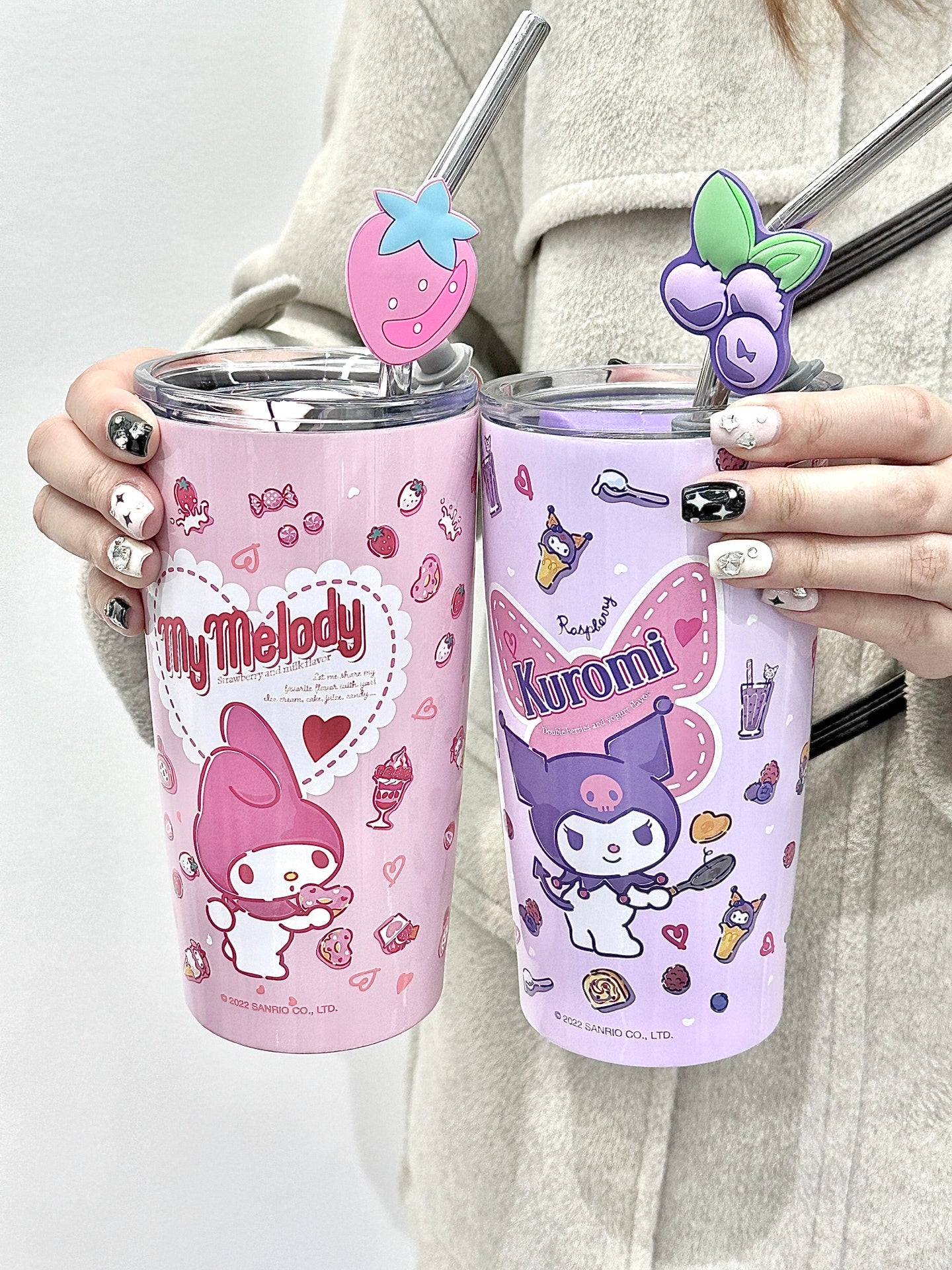 Sanrio 20oz Cup Insulated Travel Mug Bulk, Stainless Steel Tumblers with Lid and Straw, Durable Powder Coated Coffee Cups for Cold & Hot Drinks - kikigoods