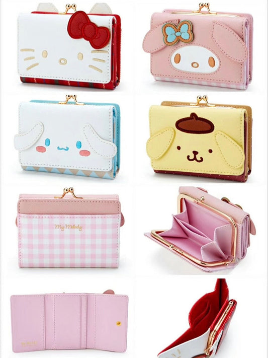 Sanrio Cute Character Small Wallet Short Ladies Wallet Leather Tri-fold Wallet Money Bag - kikigoods