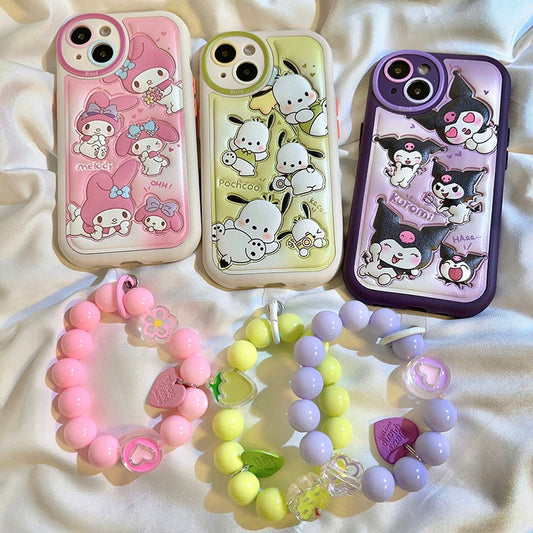 Sanrio Leatherette Phone Case with Beads Bracelet - kikigoods