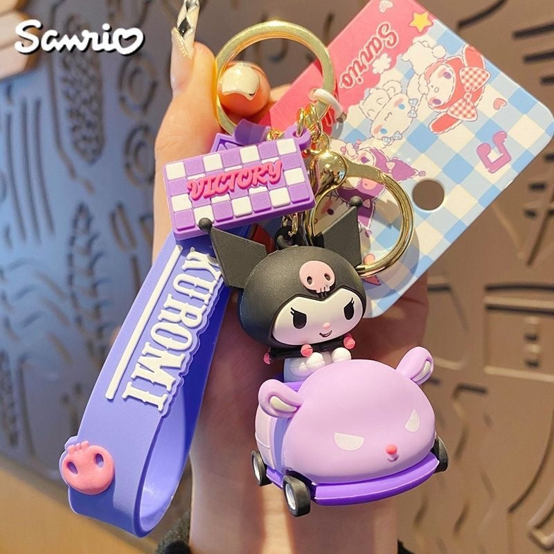 Sanrio on Race Car with Rolling Wheel Keychain - kikigoods