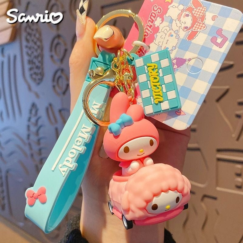 Sanrio on Race Car with Rolling Wheel Keychain - kikigoods