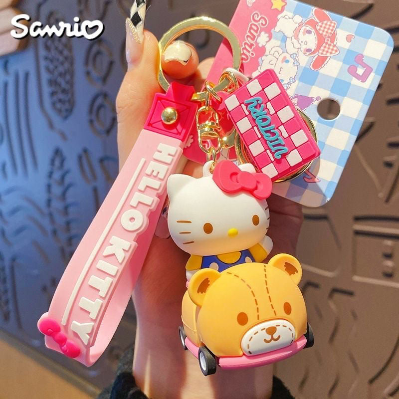 Sanrio on Race Car with Rolling Wheel Keychain - kikigoods