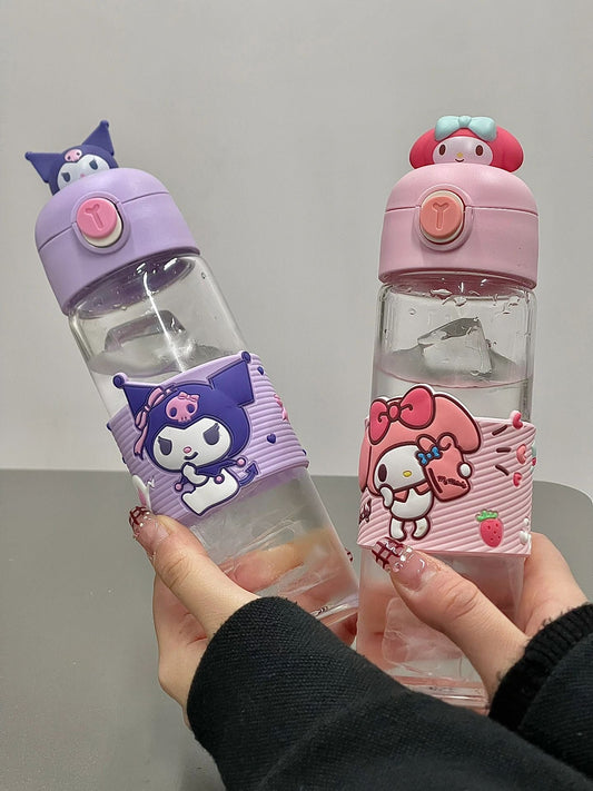 Sanrio Leakproof Portable Glass Cups | One Button Open Water Bottle (330ml) - kikigoods