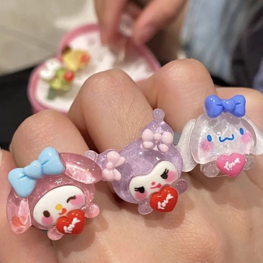 Sanrio Resin Rings Acrylic Cute Rings Set｜7 Count (Pack of 1) - kikigoods