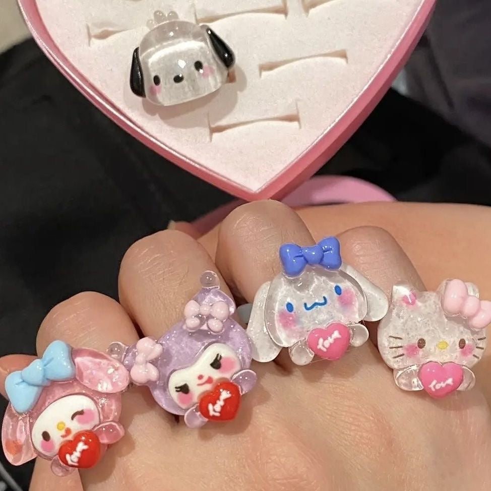 Sanrio Resin Rings Acrylic Cute Rings Set｜7 Count (Pack of 1) - kikigoods