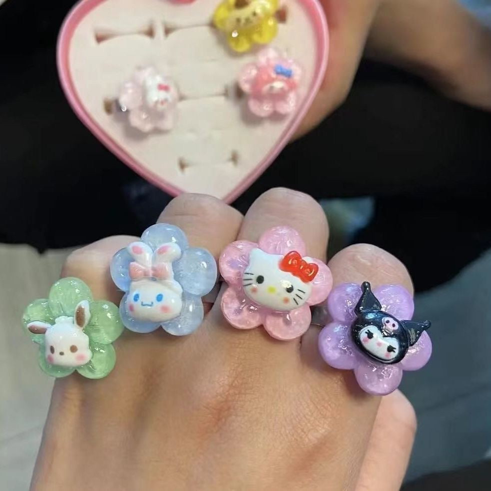 Sanrio Resin Rings Acrylic Cute Rings Set｜7 Count (Pack of 1) - kikigoods